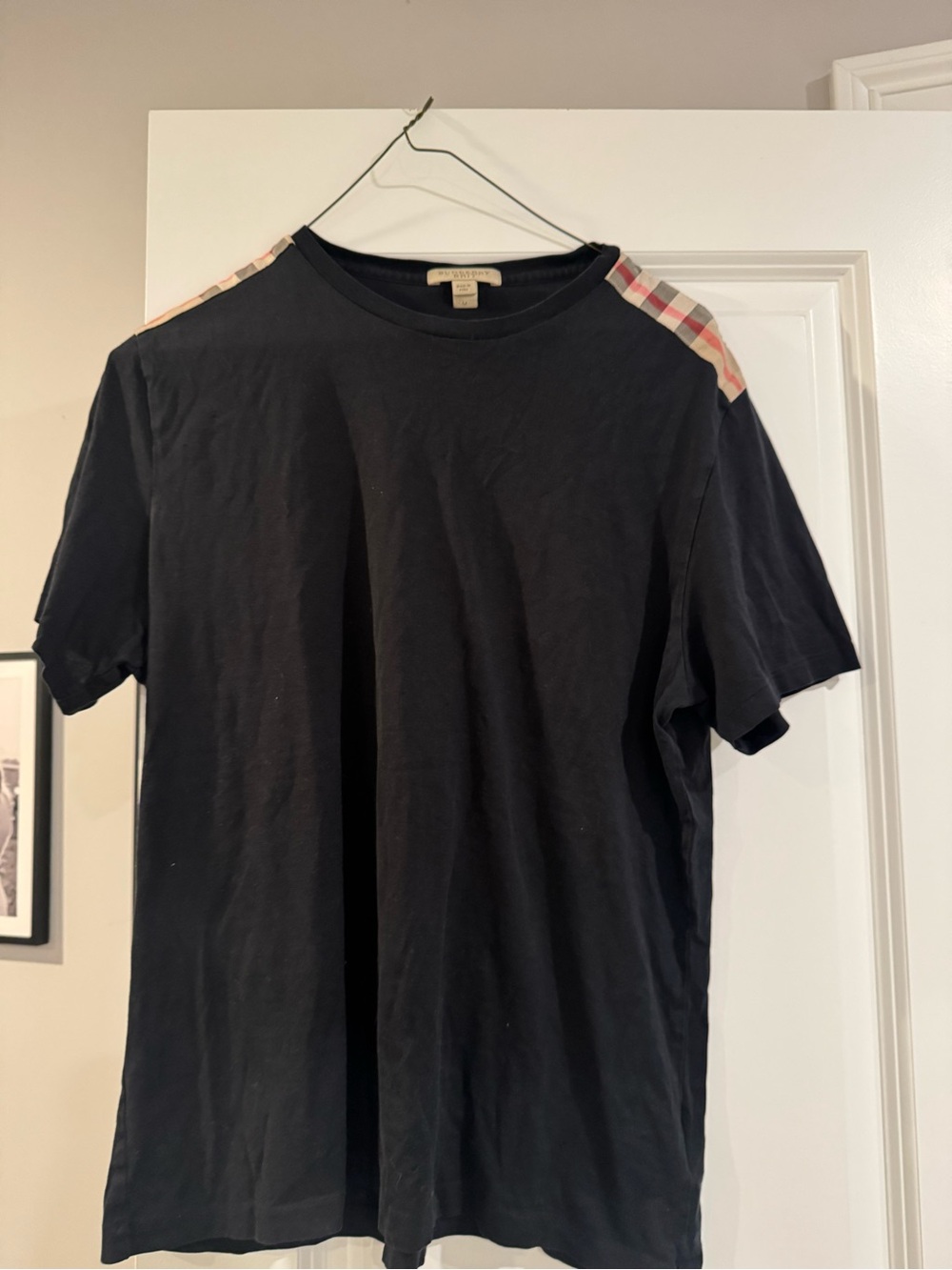 Burberry Black Short-Sleeve Tee with Signature Check Shoulder